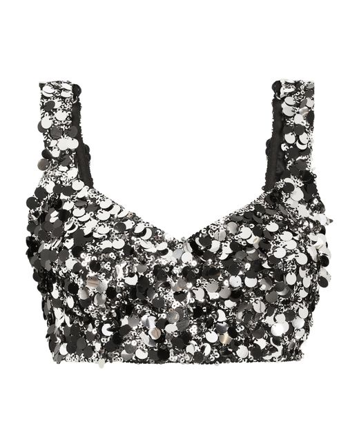 Dolce & Gabbana Black Embellished Sequin Crop Top