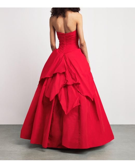 Marmar Halim Red Ruched Strapless Gown