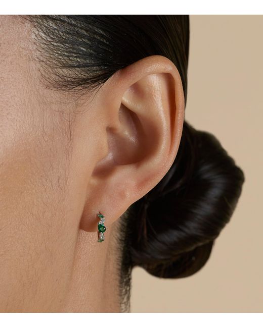 Astrid & Miyu Green Diamond And Emerald Huggie Hoops