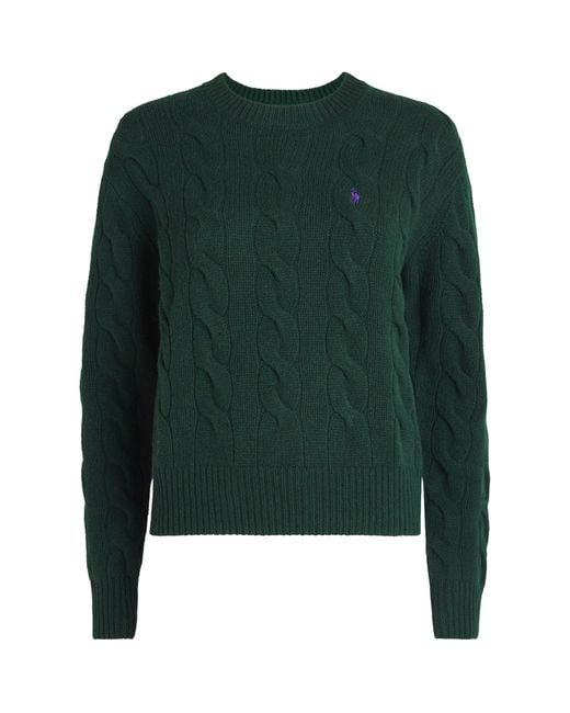 Polo Ralph Lauren Green Wool-Cashmere Cable-Knit Sweater