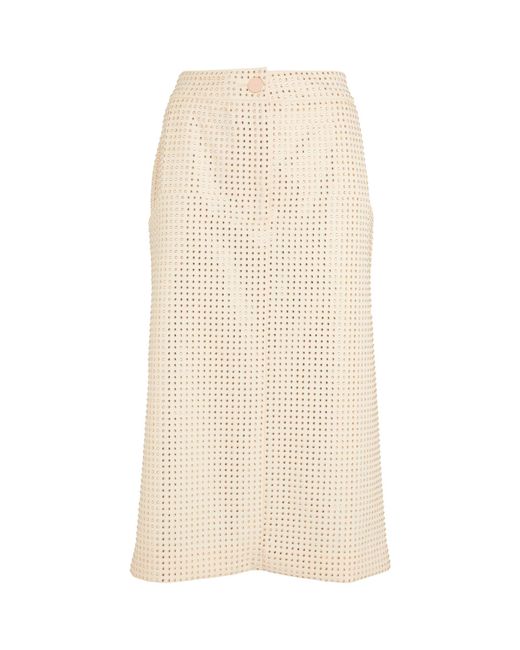ROWEN ROSE Natural Crystal-embellished Midi Skirt
