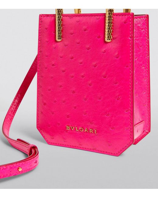 BVLGARI Pink Ostrich Leather Serpentine Cross-Body Bag