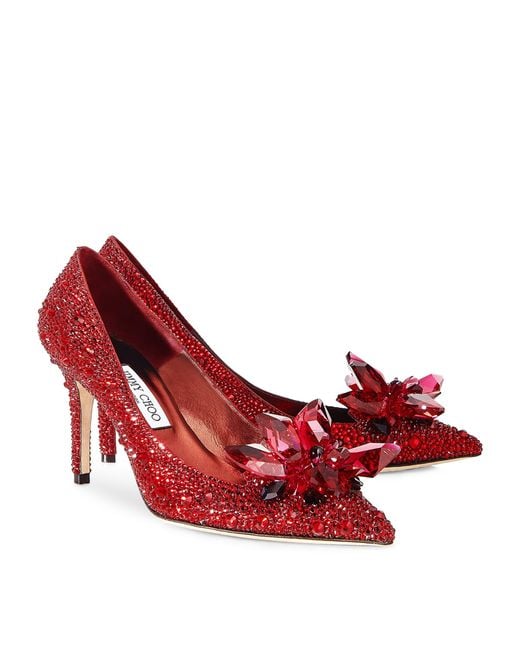 Jimmy Choo Red Alia 85 Crystal Pumps