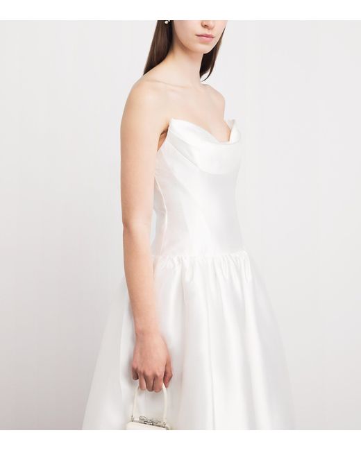 Self-Portrait White Taffeta Strapless Midi Dress