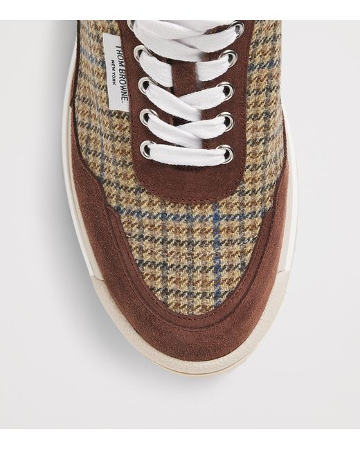 Thom Browne Brown Suede Check Alumni Sneakers for men