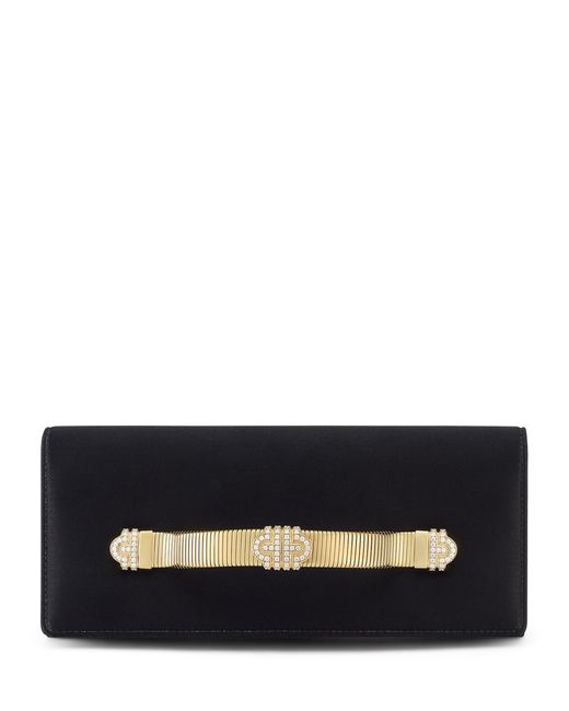 BVLGARI Black Satin Embellished Tubogas Evening Clutch Bag