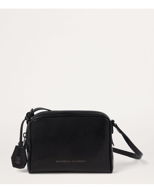 Brunello Cucinelli Black Nappa Leather Boston Cross-Body Bag