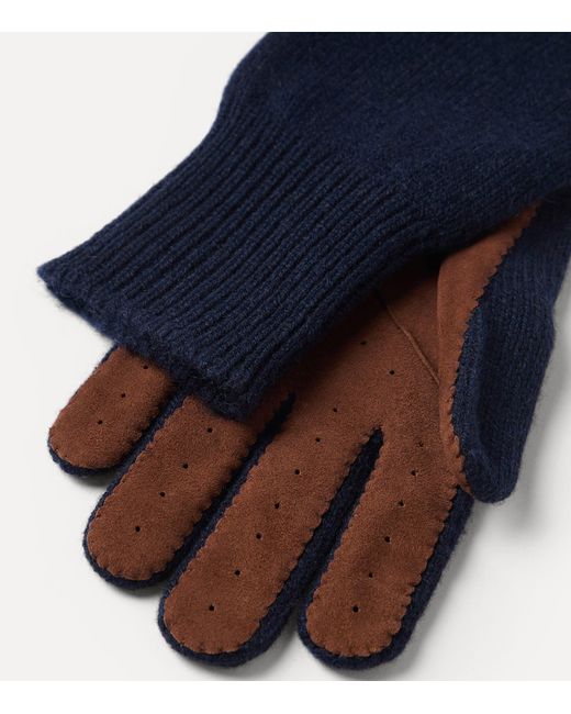 Brunello Cucinelli Blue Cashmere-Suede Gloves for men