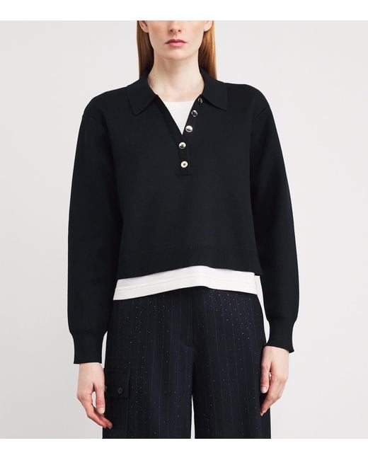 Sandro Black Knitted Layered Polo Shirt