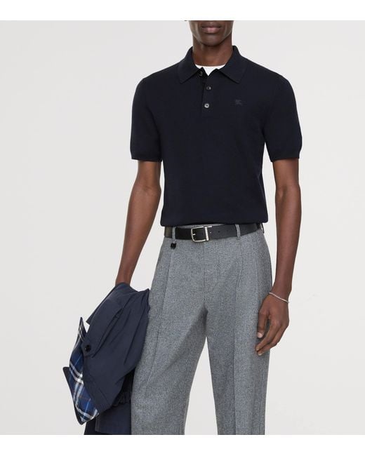 Burberry Blue Cashmere Polo Shirt for men