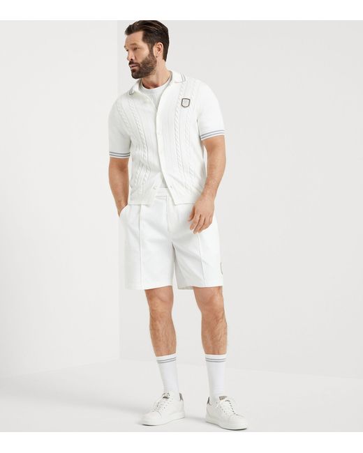 Brunello Cucinelli White Cotton Cable-knit Polo Shirt for men