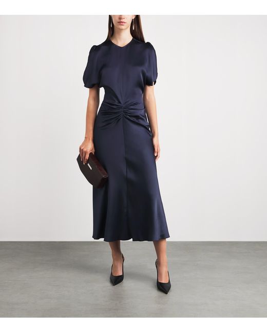 Victoria Beckham Blue Satin Bela Midi Dress