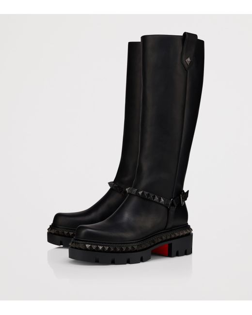 Christian Louboutin Black Marinetta Pyraclou Leather Knee-High Boots