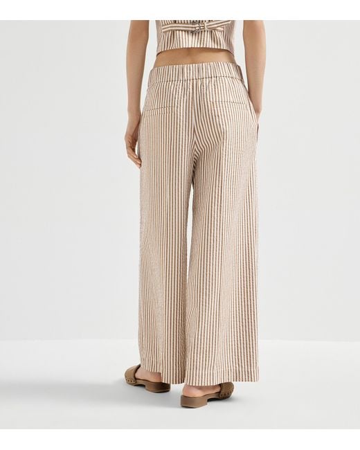 Brunello Cucinelli Natural Techno-Cotton Stripe Wide-Leg Trousers