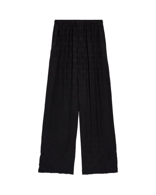 Balenciaga Black Silk Logo Print Trousers
