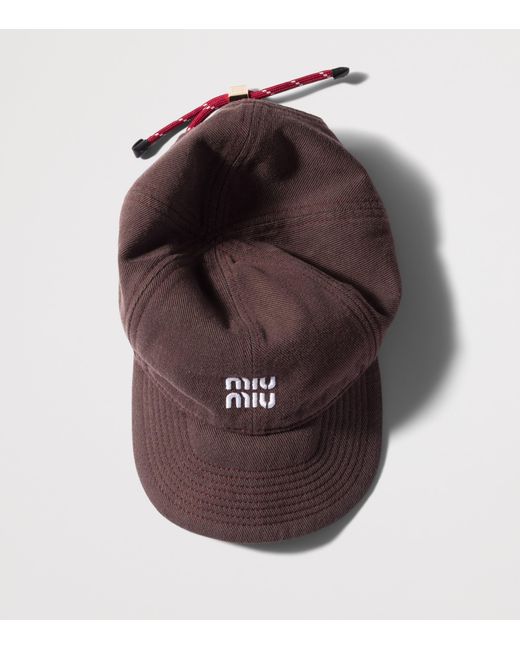 Miu Miu Brown Cotton Cord-Detail Baseball Cap