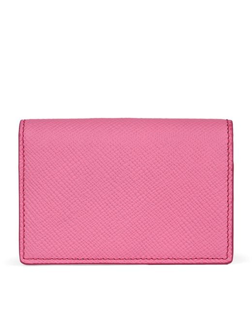Smythson Pink Leather Panama Folded Card Holder