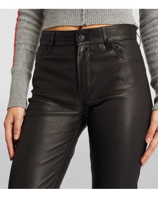7 For All Mankind Black Leather Low-Rise Bootcut Jeans