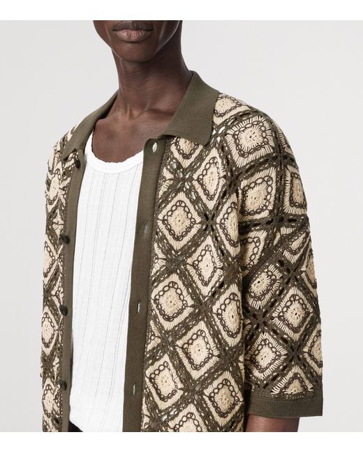 AllSaints Green Cotton Knitted Short-Sleeve Cardigan for men