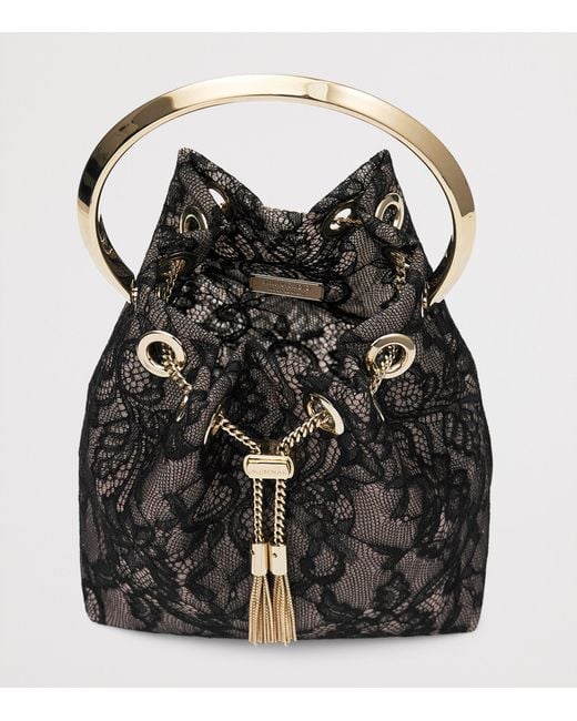 Jimmy Choo Black Lace Bon Bon Top-Handle Bag