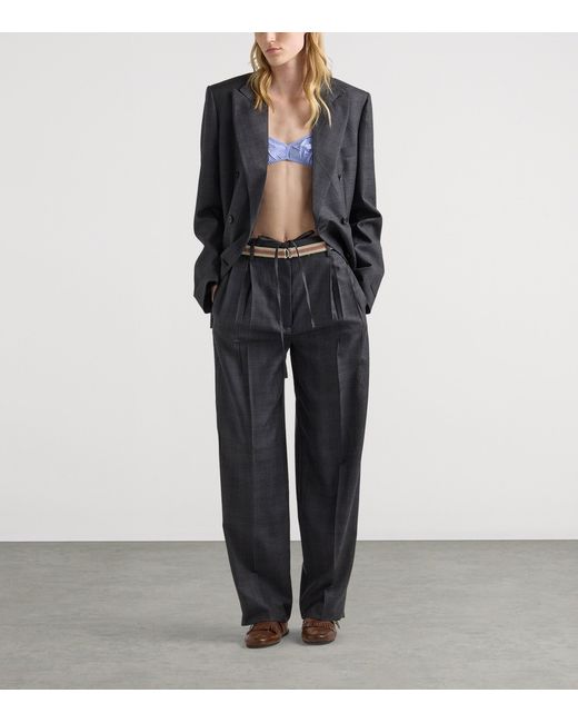 Prada Blue Wool Check Double-Breasted Blazer