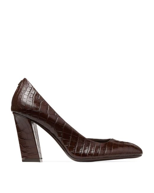 Jimmy Choo Brown Farren 85 Leather Croc-Embossed Pumps