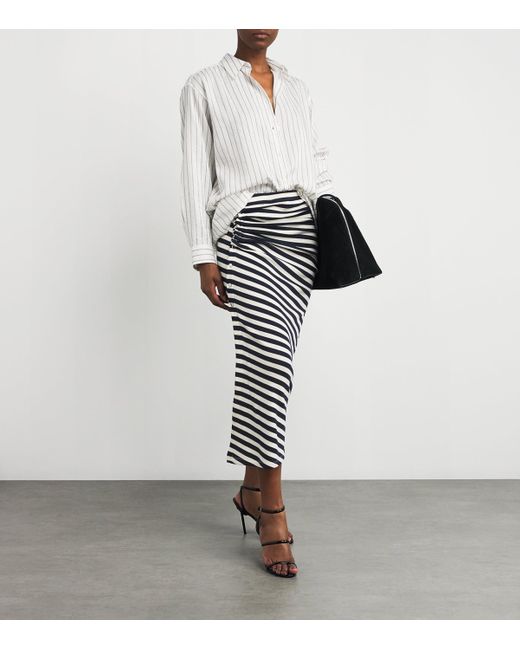 Rabanne Multicolor Wool Asymmetric Stripe Midi Skirt