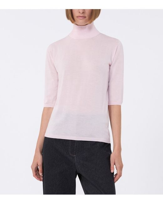 Max Mara Pink Virgin Wool High-Neck Top