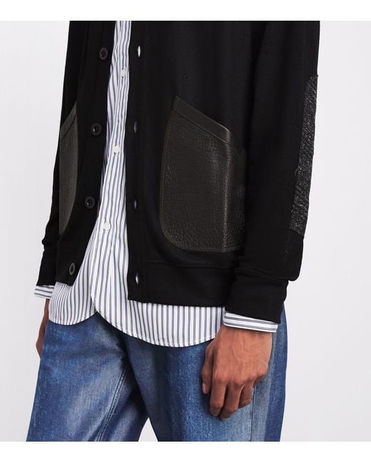 Junya Watanabe Black Wool Leather-Patch Cardigan for men