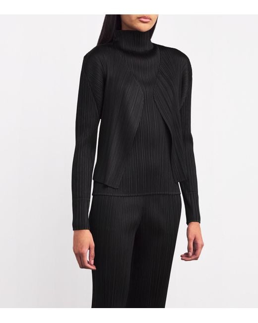 Pleats Please Issey Miyake Black Pleated Basics Cardigan