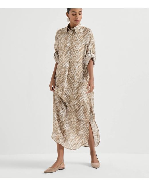 Brunello Cucinelli Natural Silk Chevron Shirt Dress