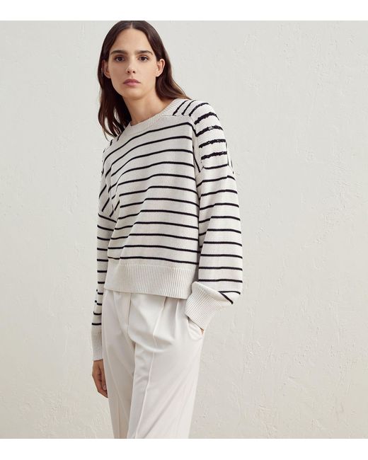 Brunello Cucinelli Sequin-embellished Striped Sweater in White | Lyst Canada