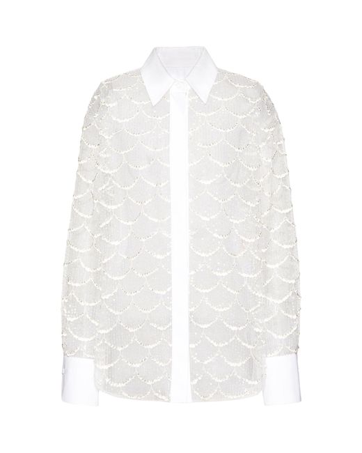 Valentino Garavani White Sheer Sequin-embellished Shirt