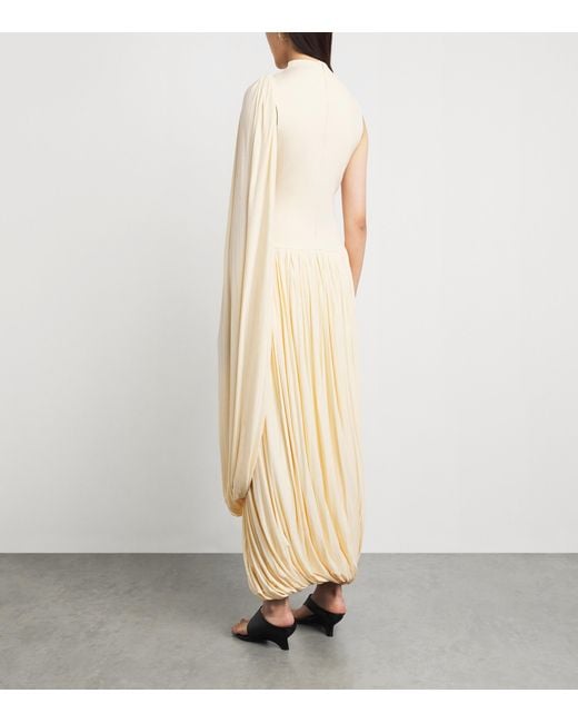 Abadia White High-Neck Draped Midi Dress
