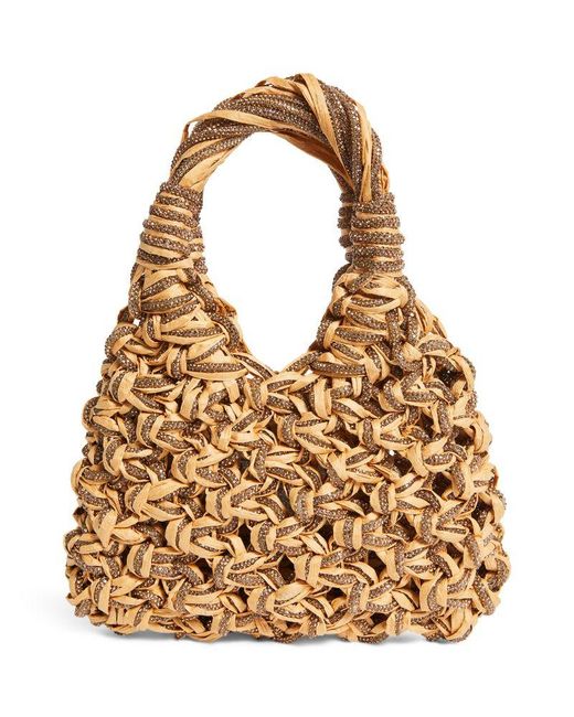 HIBOURAMA Natural Crystal-Trim Vannifique Woven Bag