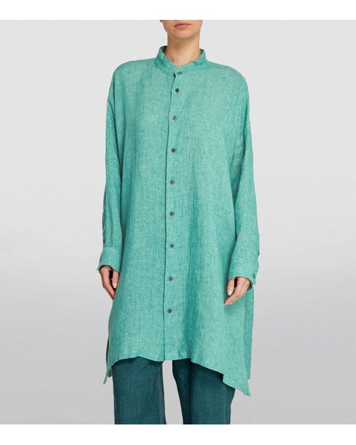 Eskandar Green Linen Longline Shirt