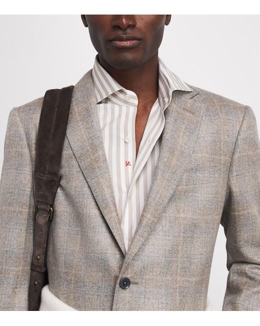 Isaia White Cotton Stripe Shirt for men