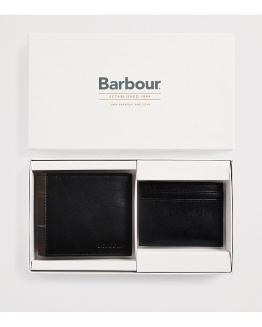 Barbour Black Leather Embossed Wallet Gift Set for men