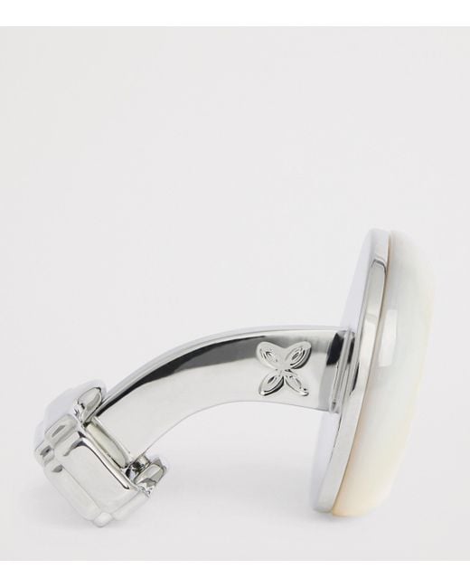 Tateossian White Bronze-Plated Woven Mother Of Pearl Cufflinks for men