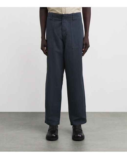 Stone Island Blue Cotton-Linen Ghost Fatigue Trousers for men