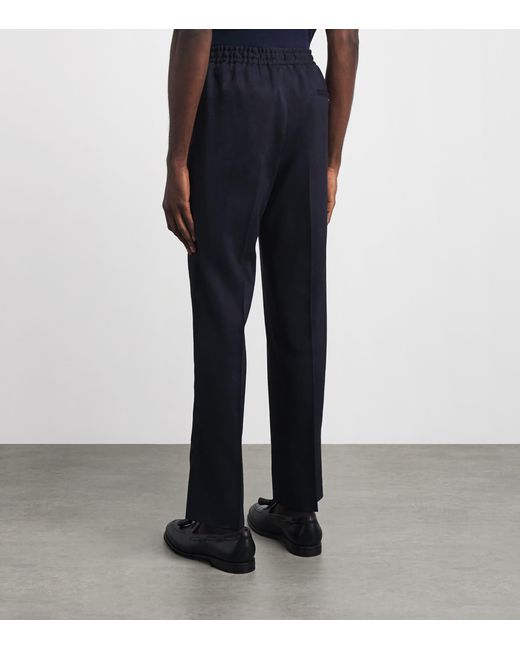 Corneliani Blue Linen-Virgin Wool-Mohair Drawstring Trousers for men