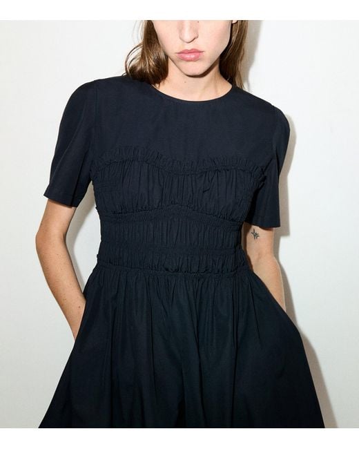 MAX&Co. Blue Cotton-Virgin Wool Shirred Midi Dress