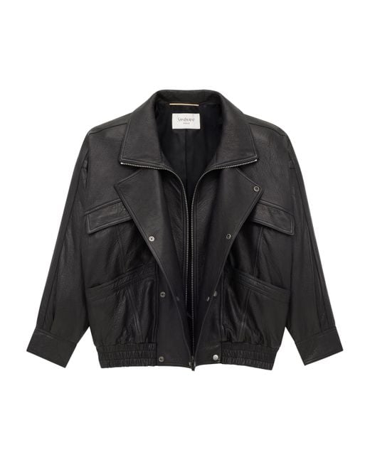 Saint Laurent Black Leather Bomber Jacket