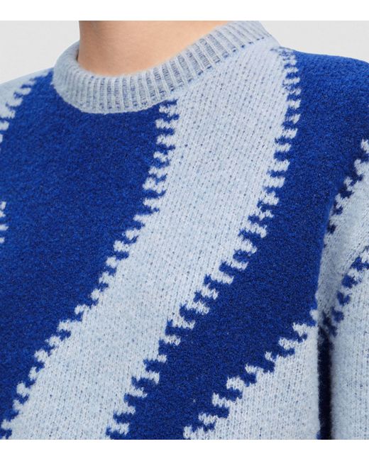 Loewe Blue Striped-pattern Round-neck Wool-blend Knitted Jumper