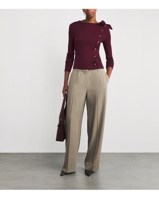 Claudie Pierlot Purple Cotton-Blend Bow-Detail Top