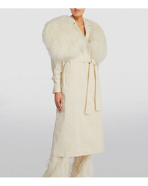 LAPOINTE Natural Shearling-trim Trench Coat