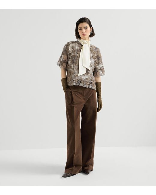 Brunello Cucinelli Natural Mohair-Blend Whispering Bloom T-Shirt