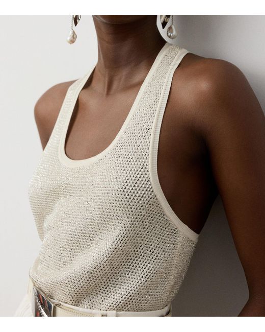 Ralph Lauren Natural Mulberry Silk Embellished Tank Top