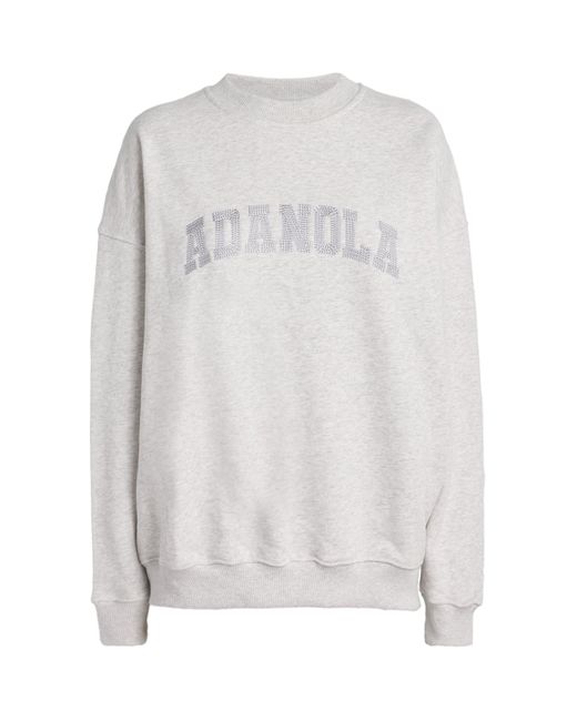ADANOLA White Organic Cotton Varsity Chainstitch Sweatshirt