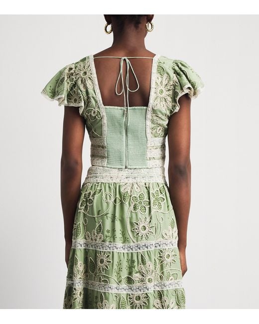 Alice + Olivia Green Embroidered Keeley Blouse